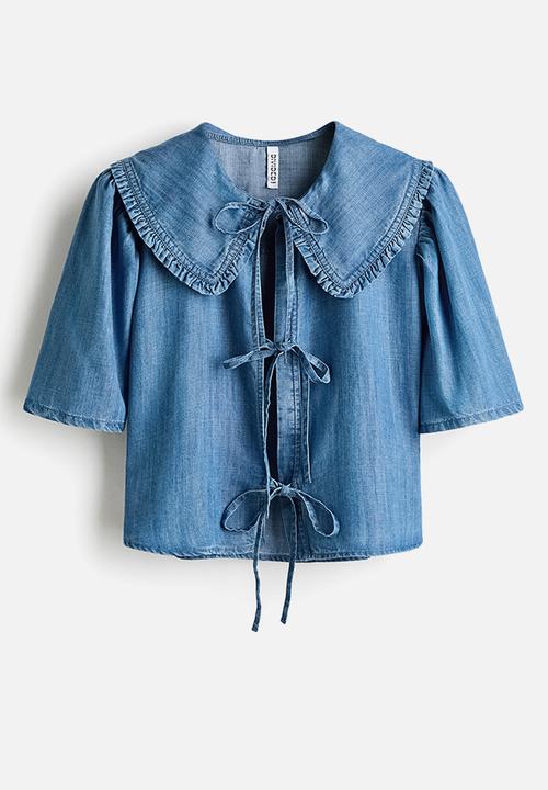 H&M - Tie-front denim blouse - denim blue