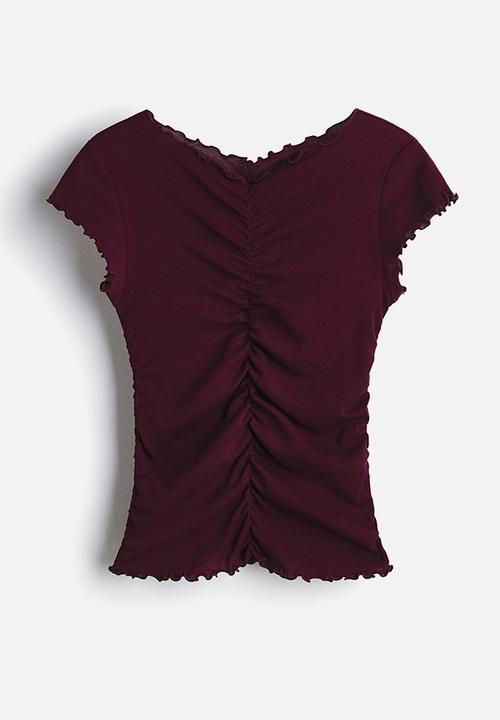 H&M - Draped cotton top - burgundy
