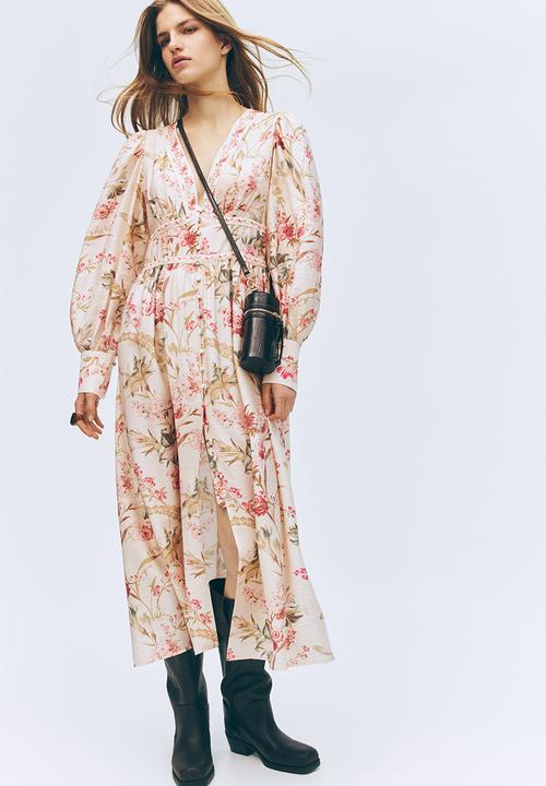 H&M - Button-front viscose-blend dress - light beige/floral