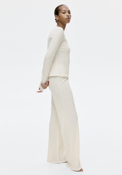 H&M - Ribbed jersey pyjamas - cream