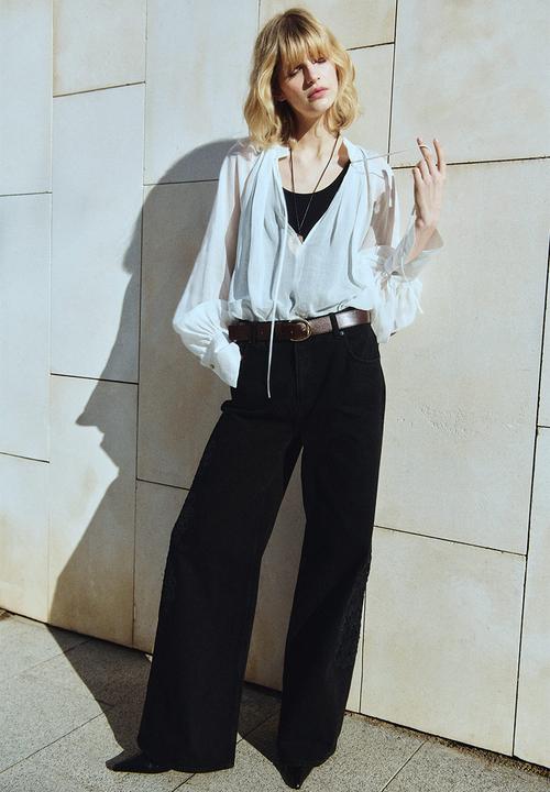 H&M - Crochet look-detail jeans - black