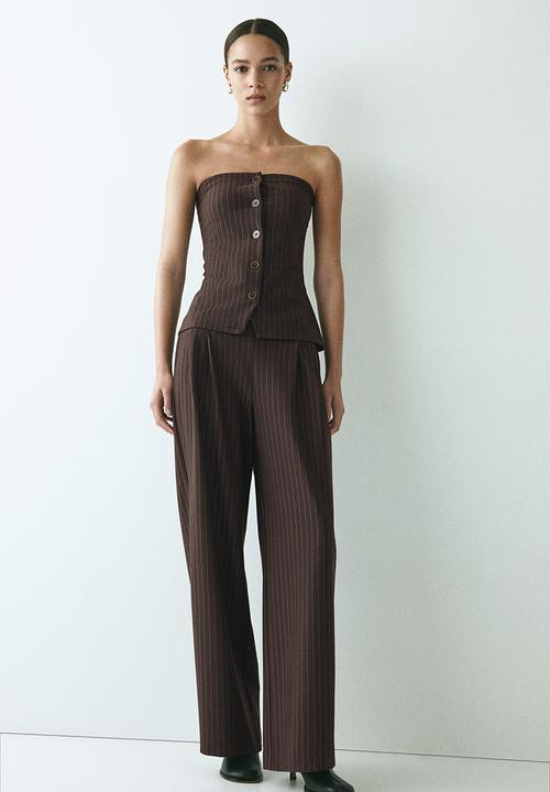 H&M - Bandeau waistcoat - dark brown/pinstriped