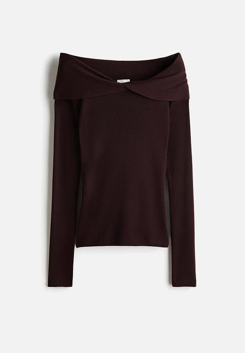 H&M - Twist-detail off-the-shoulder top - dark brown
