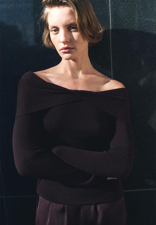 H&M - Twist-detail off-the-shoulder top - dark brown