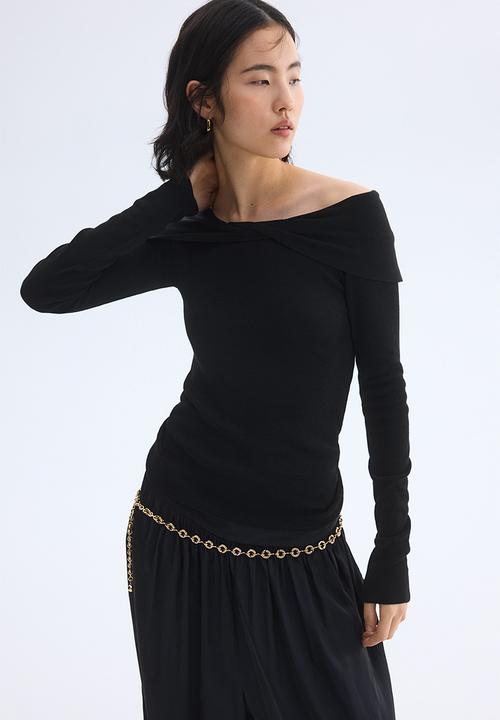 H&M - Twist-detail off-the-shoulder top - black