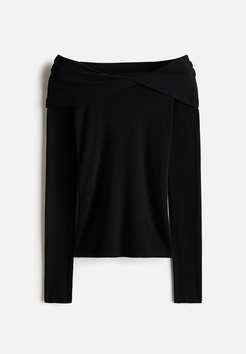 H&M - Twist-detail off-the-shoulder top - black