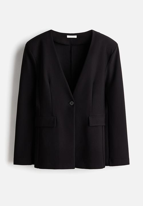 H&M - Collarless jersey blazer - black