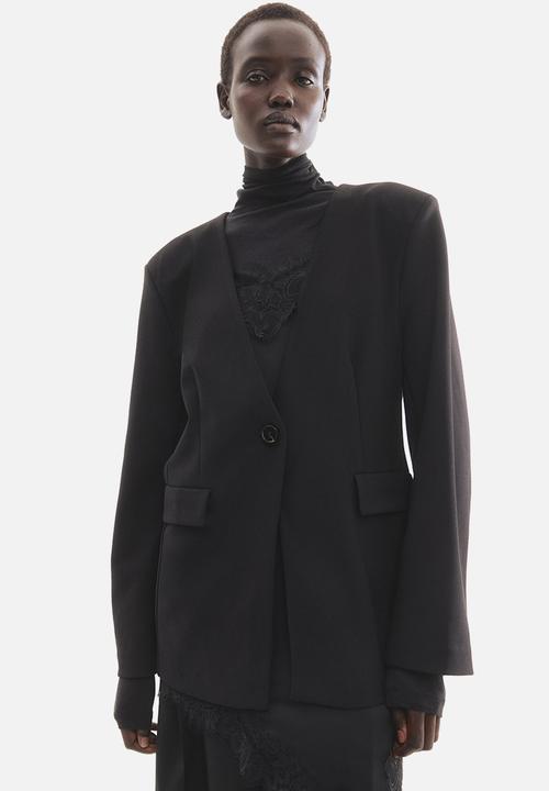 H&M - Collarless jersey blazer - black