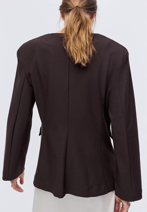 H&M - Collarless jersey blazer - dark brown