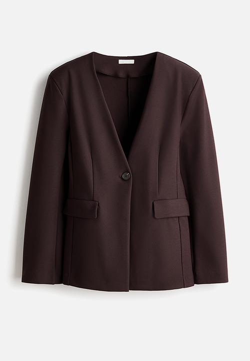 H&M - Collarless jersey blazer - dark brown