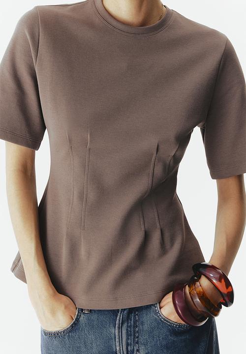 H&M - Waisted interlock t-shirt - dark mole