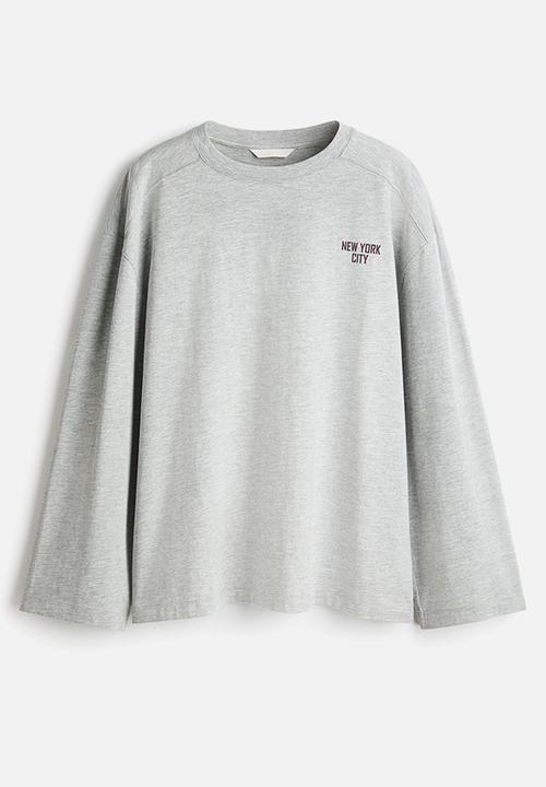 H&M - Oversized jersey top - light grey marl/new york