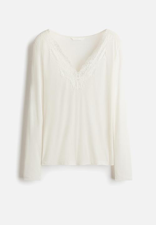 H&M - Lace-trimmed top - white