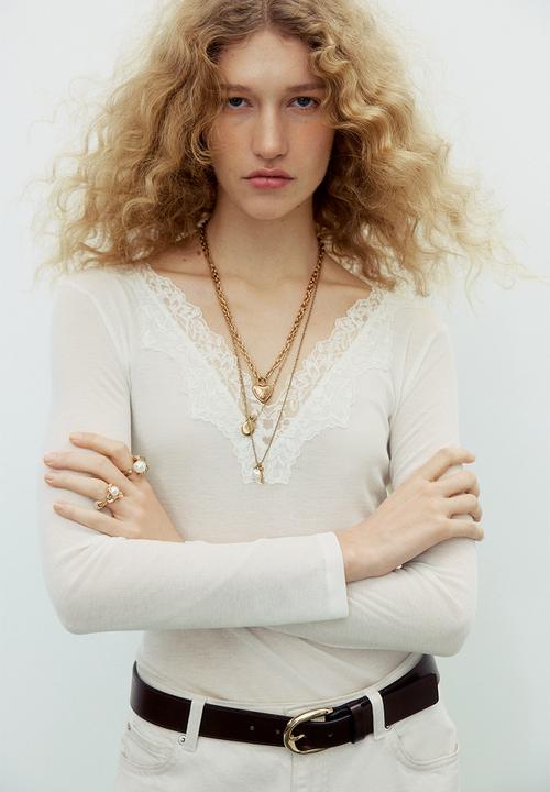 H&M - Lace-trimmed top - white