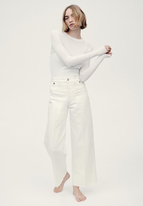 H&M - Wide high waist ankle jeans - white