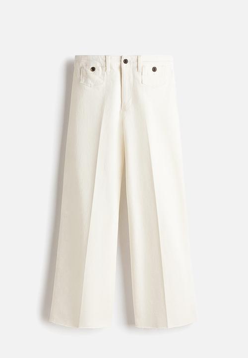 H&M - Wide high waist ankle jeans - white