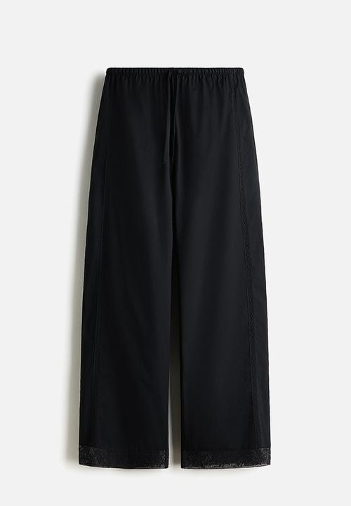 H&M - Lace-trimmed drawstring trousers - black