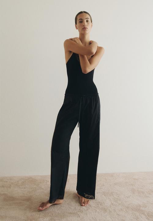 H&M - Lace-trimmed drawstring trousers - black