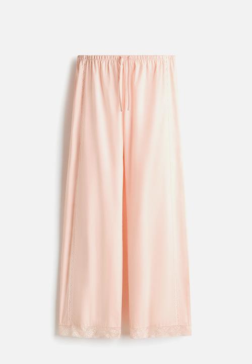H&M - Lace-trimmed drawstring trousers - powder pink