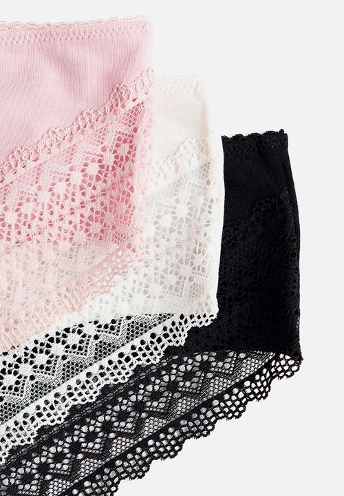 H&M - 3-pack cotton and lace hipster briefs - light pink/white/black