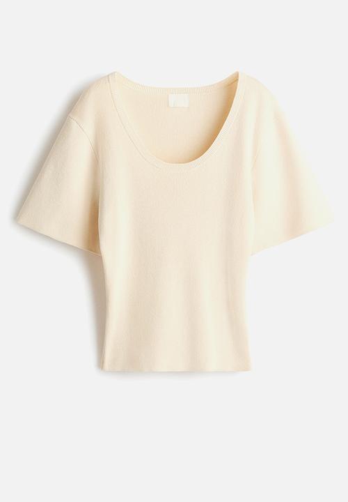 H&M - Fine-knit T-shirt - cream