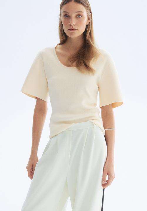 H&M - Fine-knit T-shirt - cream