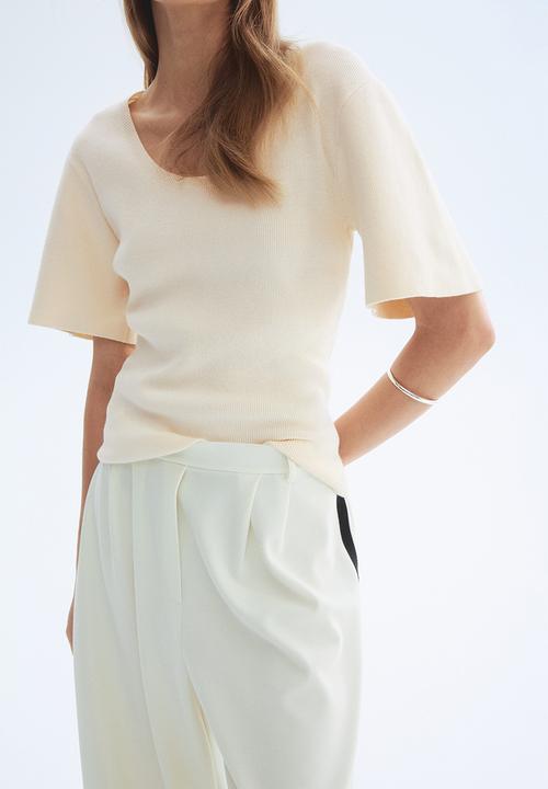 H&M - Fine-knit T-shirt - cream