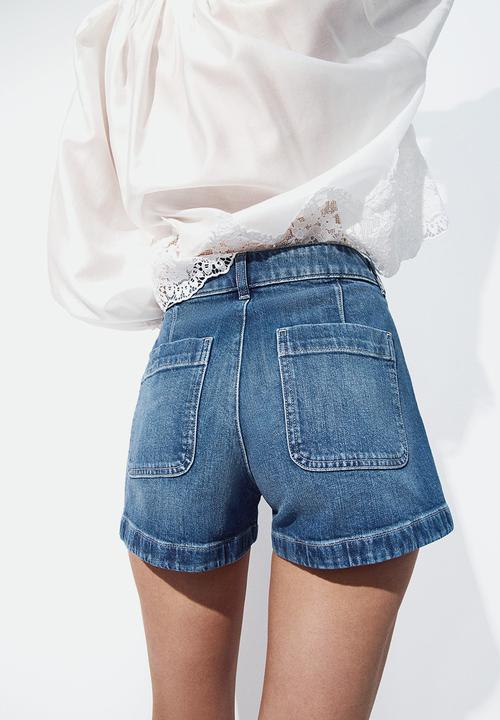 H&M - High-waisted denim shorts - denim blue