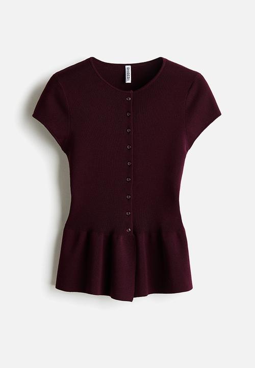 H&M - Short-sleeved peplum cardigan - burgundy