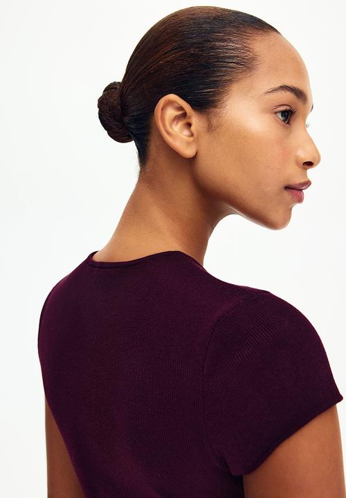 H&M - Short-sleeved peplum cardigan - burgundy
