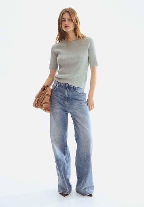 H&M - Rib-knit T-shirt - light grey
