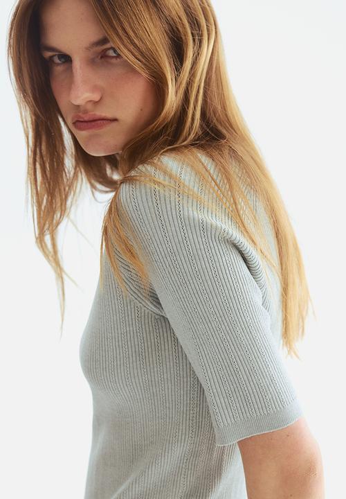 H&M - Rib-knit T-shirt - light grey