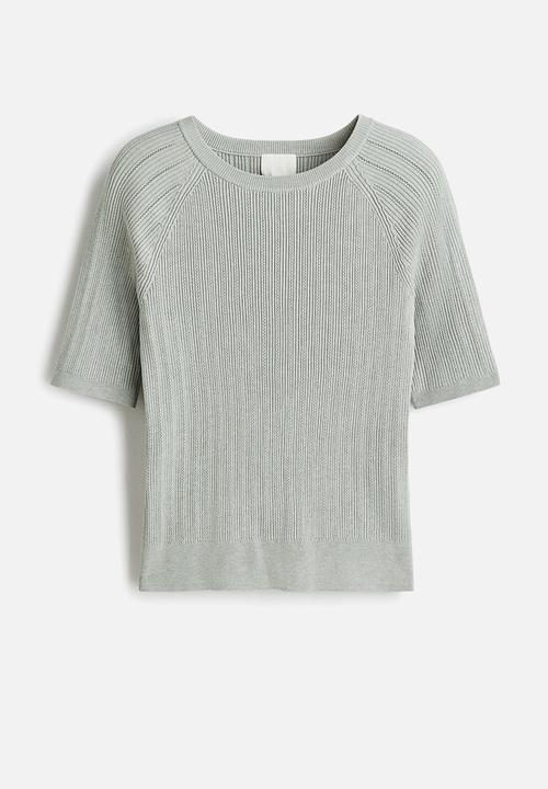 H&M - Rib-knit T-shirt - light grey