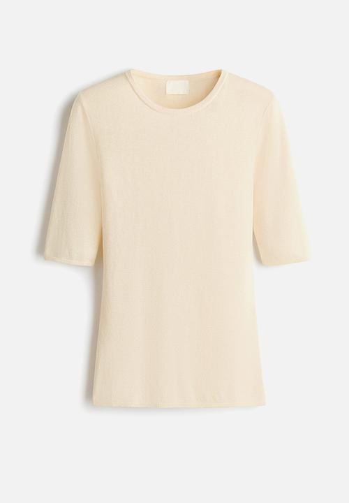 H&M - Rib-knit T-shirt - cream