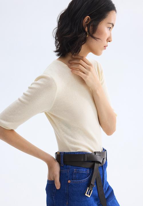 H&M - Rib-knit T-shirt - cream