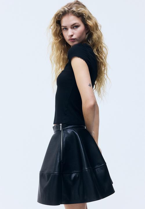 H&M - Lace-trimmed viscose T-shirt - black