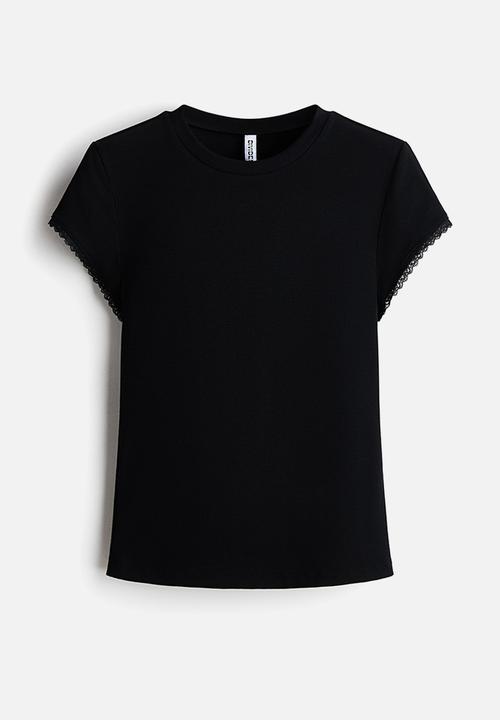H&M - Lace-trimmed viscose T-shirt - black