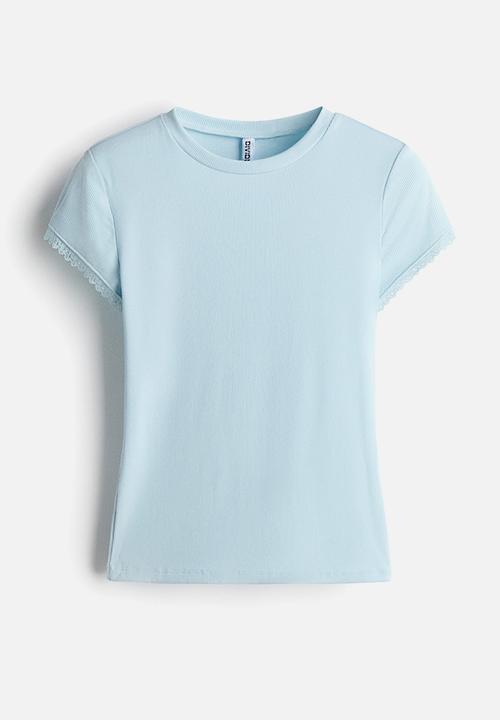 H&M - Lace-trimmed viscose T-shirt - light blue