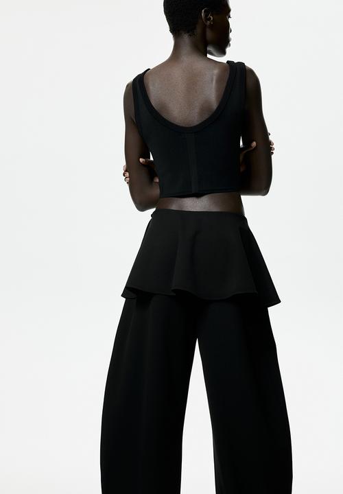 H&M - Skirt-layered barrel-leg trousers - black