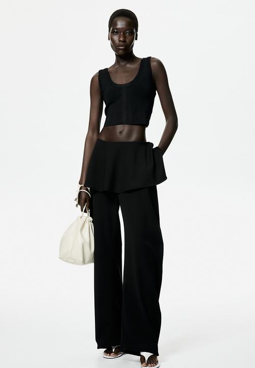 H&M - Skirt-layered barrel-leg trousers - black