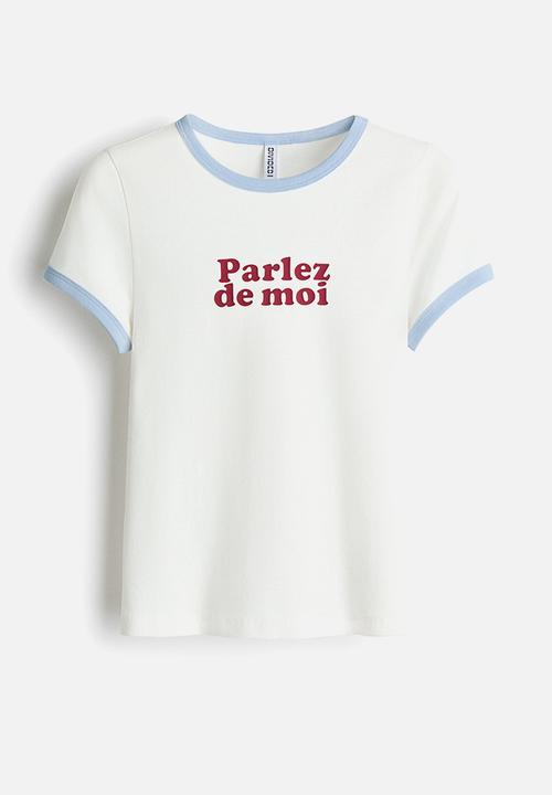 H&M - Print-motif t-shirt - white/parlez de moi