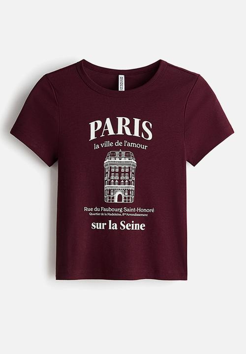 H&M - Print-motif t-shirt - burgundy/paris