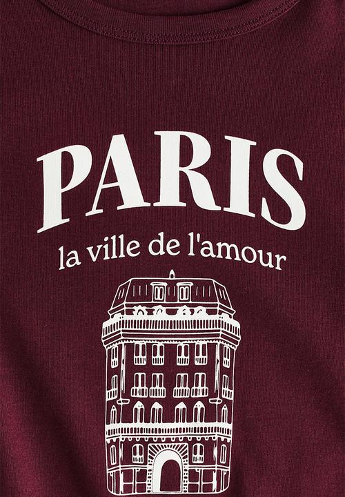 H&M - Print-motif t-shirt - burgundy/paris