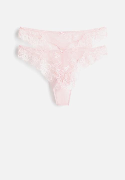 H&M - 2-pack lace thong briefs - light pink