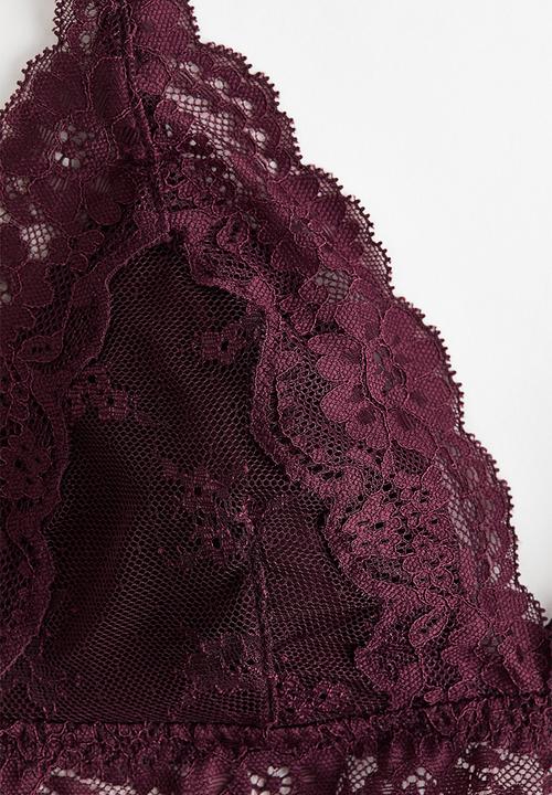 H&M - Padded soft lace bra - burgundy