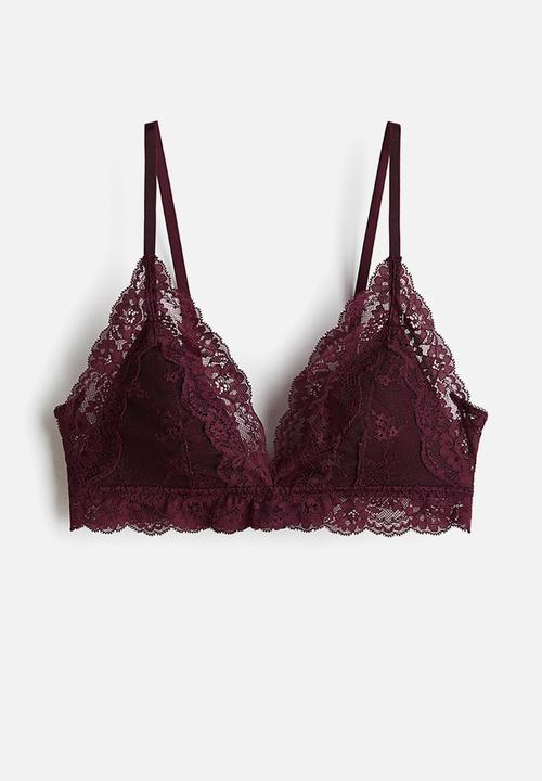 H&M - Padded soft lace bra - burgundy