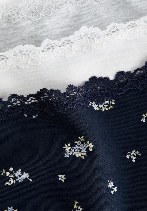 H&M - 3-pack lace-trimmed hipster briefs - cream/navy blue/floral