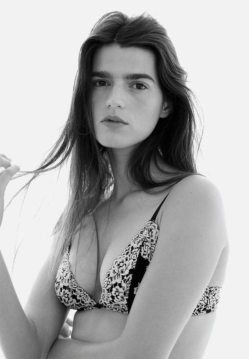 H&M - Padded soft lace bra - black/cream