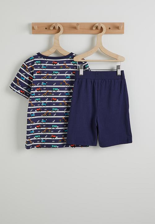 Pop Candy - Aop tee and plain shorts - navy stripes/navy