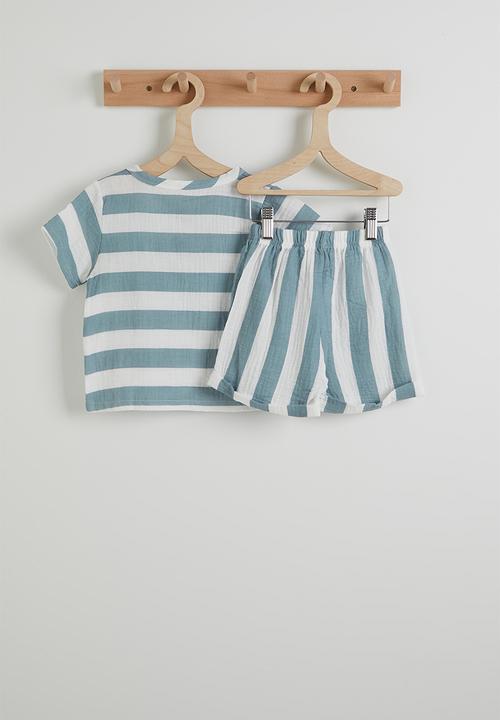 Pop Candy - Candy striped tee & shorts - grey